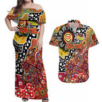 Personalised Suns AFL Celebrating 50 Years of Naidoc Couples Matching Off Shoulder Maxi Dress and Hawaiian Shirt NAIDOC Week 2025 Aboriginal
