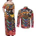 Personalised Suns AFL Celebrating 50 Years of Naidoc Couples Matching Off Shoulder Maxi Dress and Long Sleeve Button Shirt NAIDOC Week 2025 Aboriginal
