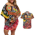 Personalised Suns AFL Celebrating 50 Years of Naidoc Couples Matching Off Shoulder Short Dress and Hawaiian Shirt NAIDOC Week 2025 Aboriginal