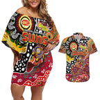 Personalised Suns AFL Celebrating 50 Years of Naidoc Couples Matching Off Shoulder Short Dress and Hawaiian Shirt NAIDOC Week 2025 Aboriginal