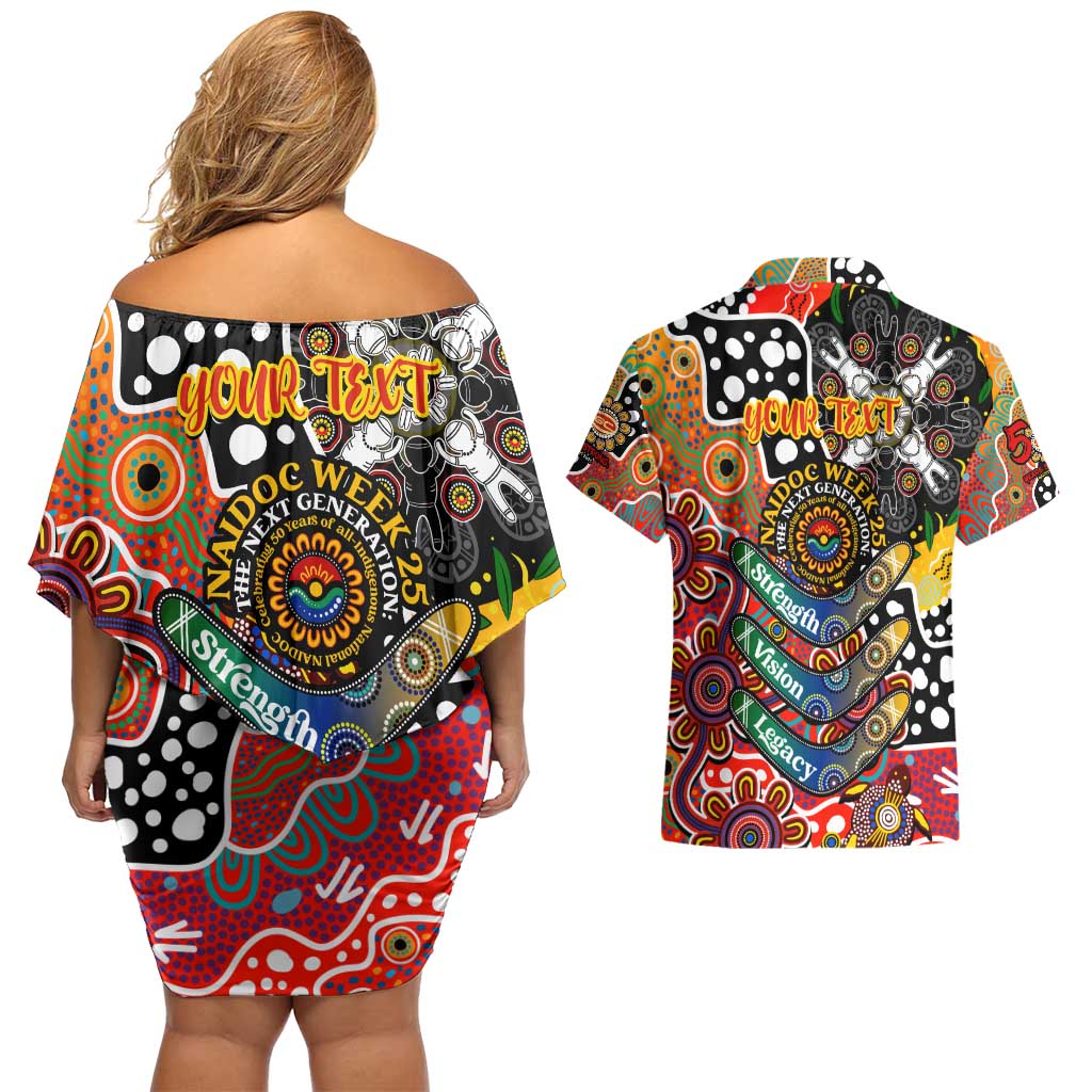 Personalised Suns AFL Celebrating 50 Years of Naidoc Couples Matching Off Shoulder Short Dress and Hawaiian Shirt NAIDOC Week 2025 Aboriginal