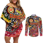 Personalised Suns AFL Celebrating 50 Years of Naidoc Couples Matching Off Shoulder Short Dress and Long Sleeve Button Shirt NAIDOC Week 2025 Aboriginal