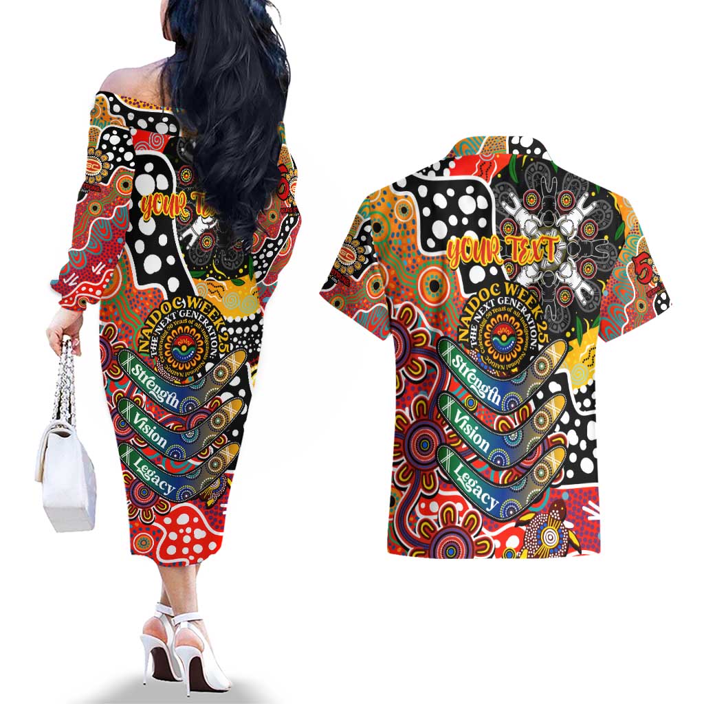 Personalised Suns AFL Celebrating 50 Years of Naidoc Couples Matching Off The Shoulder Long Sleeve Dress and Hawaiian Shirt NAIDOC Week 2025 Aboriginal