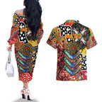 Personalised Suns AFL Celebrating 50 Years of Naidoc Couples Matching Off The Shoulder Long Sleeve Dress and Hawaiian Shirt NAIDOC Week 2025 Aboriginal