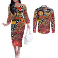 Personalised Suns AFL Celebrating 50 Years of Naidoc Couples Matching Off The Shoulder Long Sleeve Dress and Long Sleeve Button Shirt NAIDOC Week 2025 Aboriginal