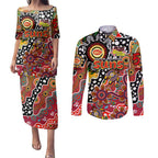 Personalised Suns AFL Celebrating 50 Years of Naidoc Couples Matching Puletasi and Long Sleeve Button Shirt NAIDOC Week 2025 Aboriginal