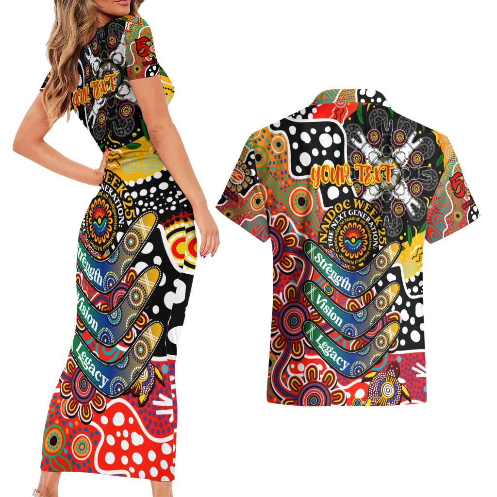 Personalised Suns AFL Celebrating 50 Years of Naidoc Couples Matching Short Sleeve Bodycon Dress and Hawaiian Shirt NAIDOC Week 2025 Aboriginal