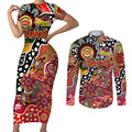 Personalised Suns AFL Celebrating 50 Years of Naidoc Couples Matching Short Sleeve Bodycon Dress and Long Sleeve Button Shirt NAIDOC Week 2025 Aboriginal