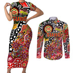 Personalised Suns AFL Celebrating 50 Years of Naidoc Couples Matching Short Sleeve Bodycon Dress and Long Sleeve Button Shirt NAIDOC Week 2025 Aboriginal