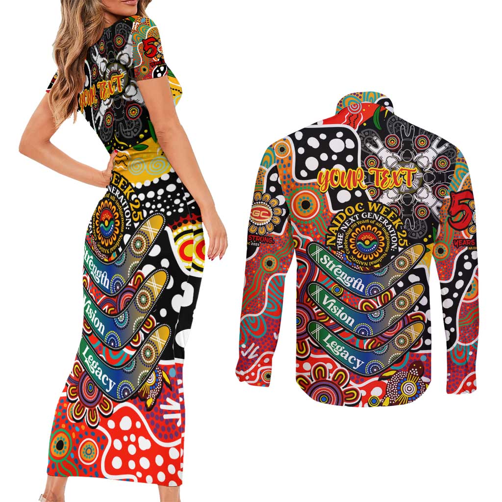 Personalised Suns AFL Celebrating 50 Years of Naidoc Couples Matching Short Sleeve Bodycon Dress and Long Sleeve Button Shirt NAIDOC Week 2025 Aboriginal