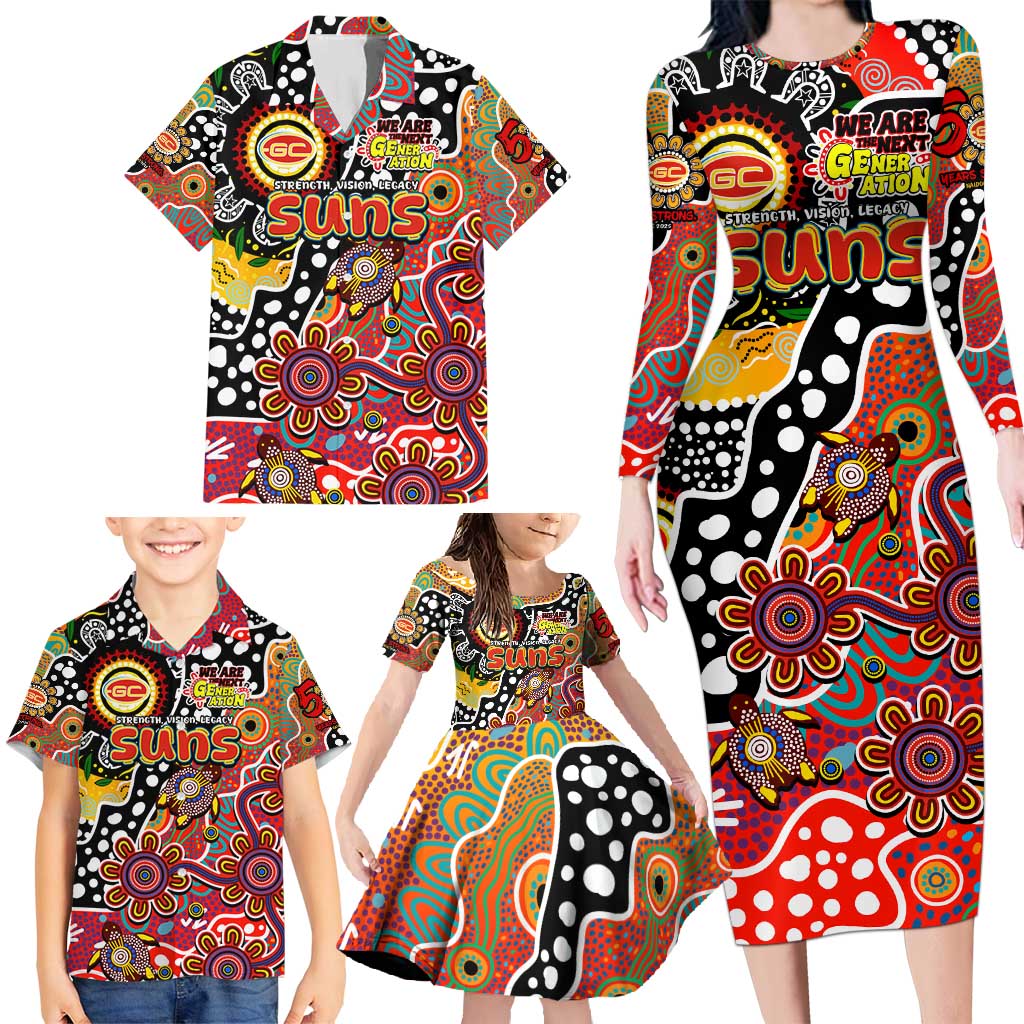 Personalised Suns AFL Celebrating 50 Years of Naidoc Family Matching Long Sleeve Bodycon Dress and Hawaiian Shirt NAIDOC Week 2025 Aboriginal