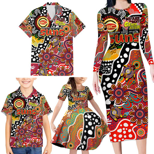Personalised Suns AFL Celebrating 50 Years of Naidoc Family Matching Long Sleeve Bodycon Dress and Hawaiian Shirt NAIDOC Week 2025 Aboriginal