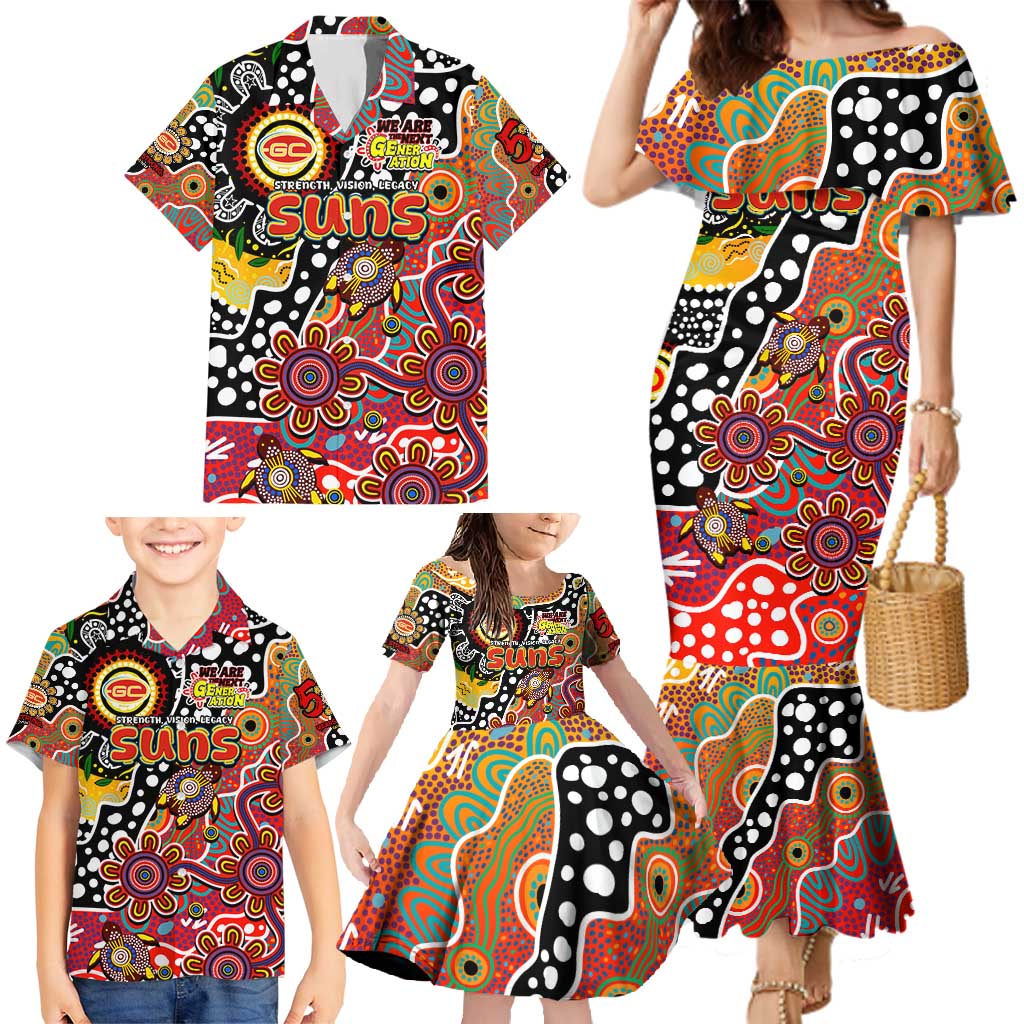 Personalised Suns AFL Celebrating 50 Years of Naidoc Family Matching Mermaid Dress and Hawaiian Shirt NAIDOC Week 2025 Aboriginal