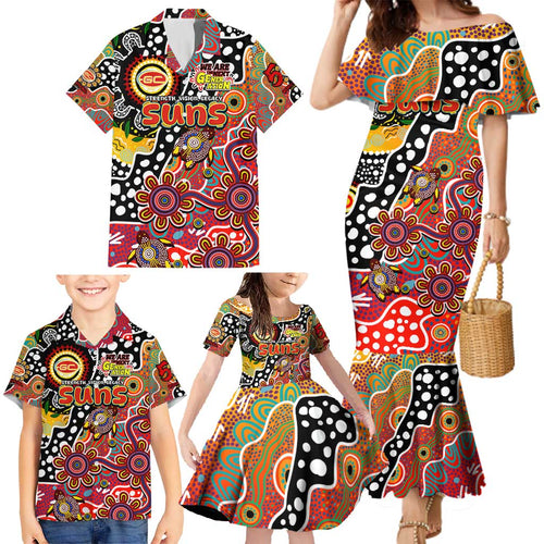 Personalised Suns AFL Celebrating 50 Years of Naidoc Family Matching Mermaid Dress and Hawaiian Shirt NAIDOC Week 2025 Aboriginal