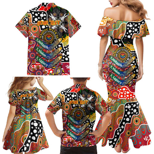 Personalised Suns AFL Celebrating 50 Years of Naidoc Family Matching Mermaid Dress and Hawaiian Shirt NAIDOC Week 2025 Aboriginal