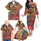 Personalised Suns AFL Celebrating 50 Years of Naidoc Family Matching Off The Shoulder Long Sleeve Dress and Hawaiian Shirt NAIDOC Week 2025 Aboriginal