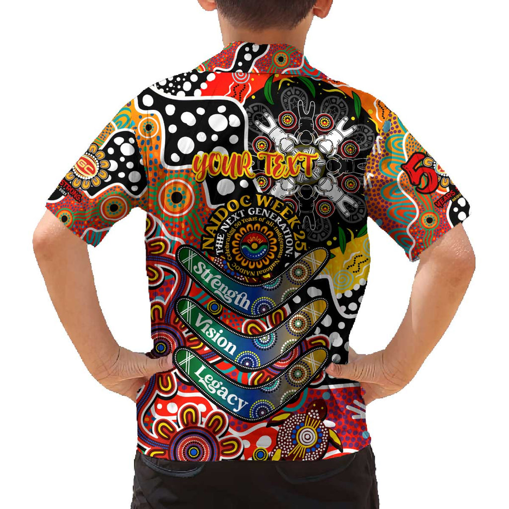 Personalised Suns AFL Celebrating 50 Years of Naidoc Family Matching Off The Shoulder Long Sleeve Dress and Hawaiian Shirt NAIDOC Week 2025 Aboriginal