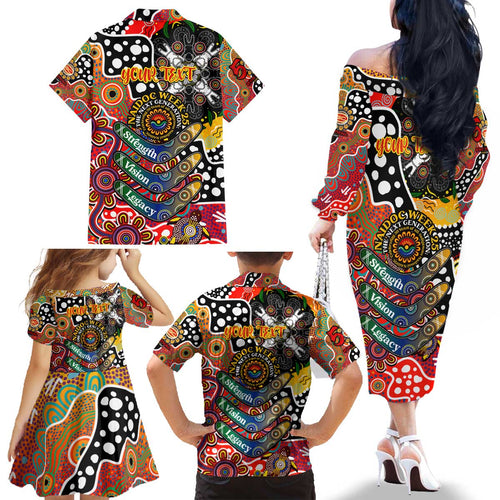 Personalised Suns AFL Celebrating 50 Years of Naidoc Family Matching Off The Shoulder Long Sleeve Dress and Hawaiian Shirt NAIDOC Week 2025 Aboriginal