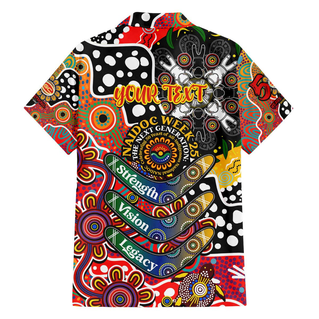 Personalised Suns AFL Celebrating 50 Years of Naidoc Family Matching Off The Shoulder Long Sleeve Dress and Hawaiian Shirt NAIDOC Week 2025 Aboriginal