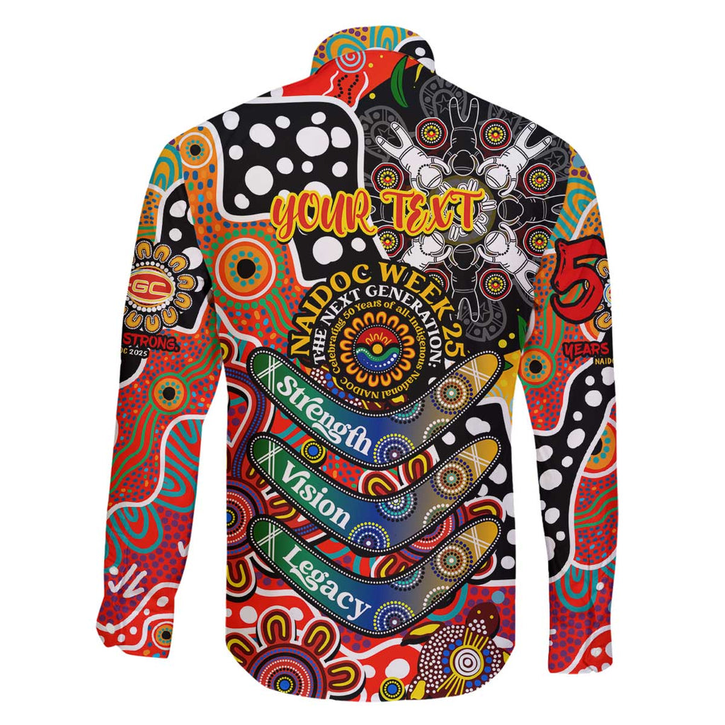 Personalised Suns AFL Celebrating 50 Years of Naidoc Family Matching Off The Shoulder Long Sleeve Dress and Hawaiian Shirt NAIDOC Week 2025 Aboriginal