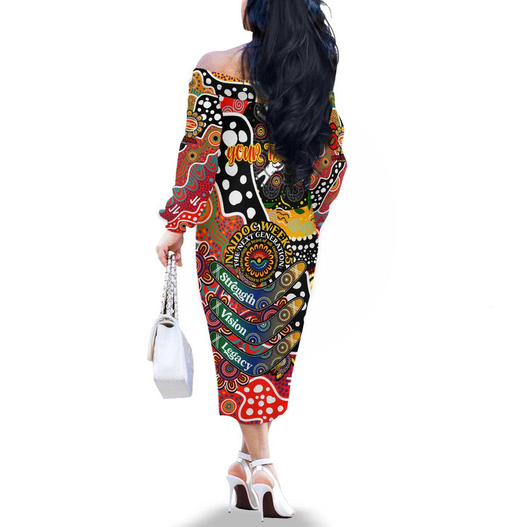 Personalised Suns AFL Celebrating 50 Years of Naidoc Family Matching Off The Shoulder Long Sleeve Dress and Hawaiian Shirt NAIDOC Week 2025 Aboriginal