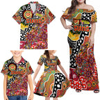 Personalised Suns AFL Celebrating 50 Years of Naidoc Family Matching Off Shoulder Maxi Dress and Hawaiian Shirt NAIDOC Week 2025 Aboriginal