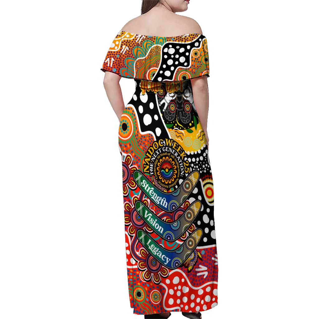 Personalised Suns AFL Celebrating 50 Years of Naidoc Family Matching Off Shoulder Maxi Dress and Hawaiian Shirt NAIDOC Week 2025 Aboriginal