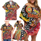 Personalised Suns AFL Celebrating 50 Years of Naidoc Family Matching Off Shoulder Short Dress and Hawaiian Shirt NAIDOC Week 2025 Aboriginal