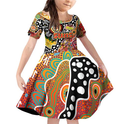 Personalised Suns AFL Celebrating 50 Years of Naidoc Family Matching Off Shoulder Short Dress and Hawaiian Shirt NAIDOC Week 2025 Aboriginal