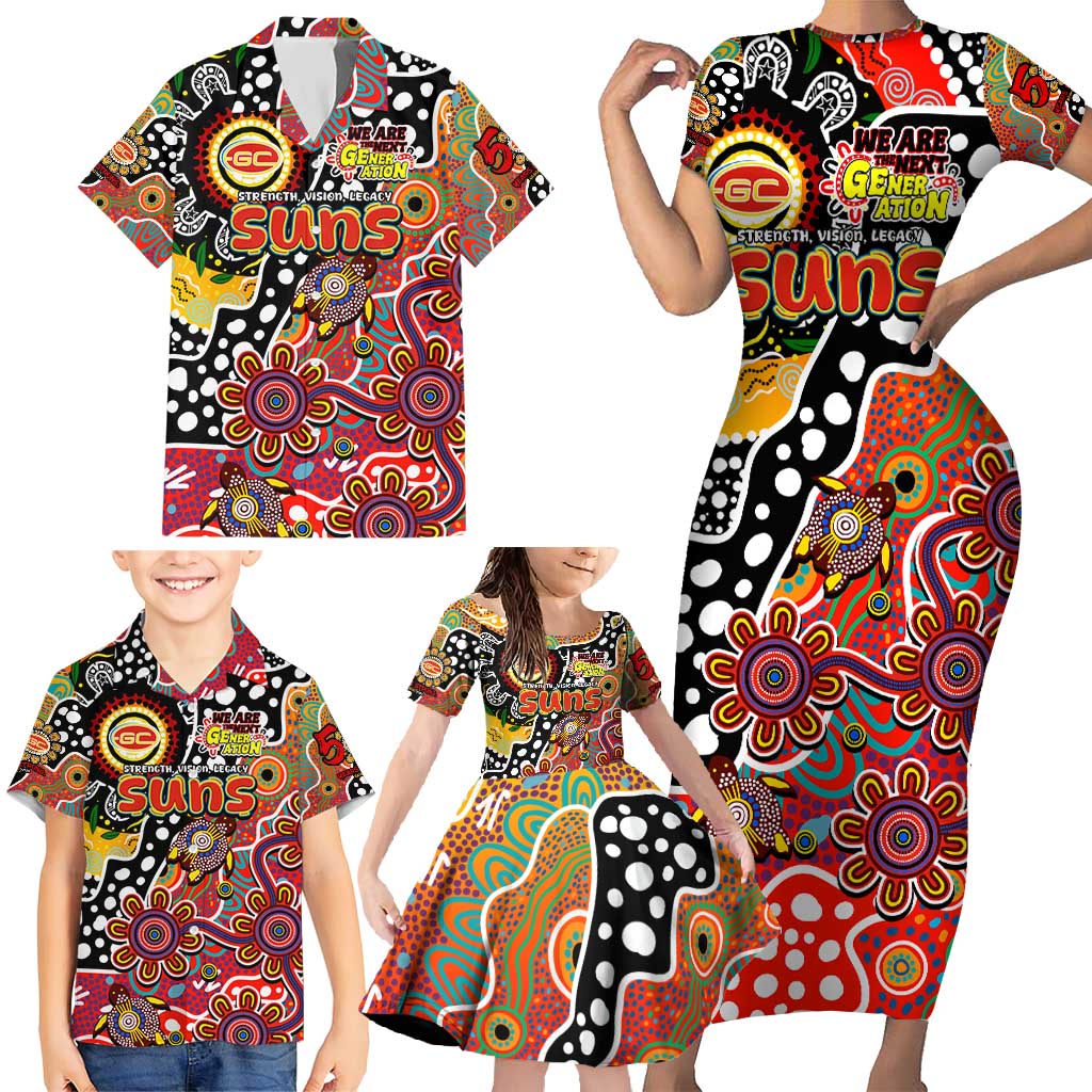 Personalised Suns AFL Celebrating 50 Years of Naidoc Family Matching Short Sleeve Bodycon Dress and Hawaiian Shirt NAIDOC Week 2025 Aboriginal