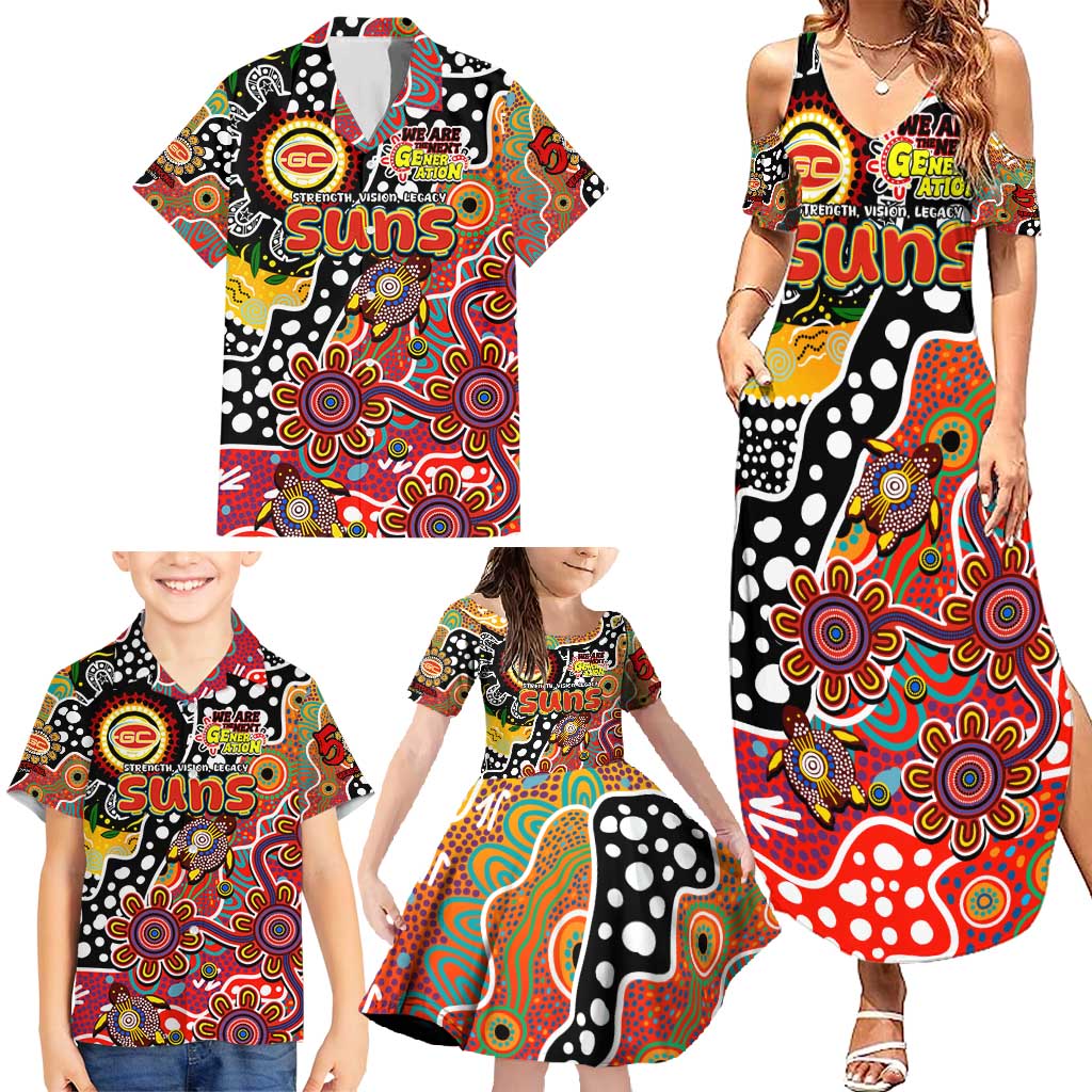 Personalised Suns AFL Celebrating 50 Years of Naidoc Family Matching Summer Maxi Dress and Hawaiian Shirt NAIDOC Week 2025 Aboriginal