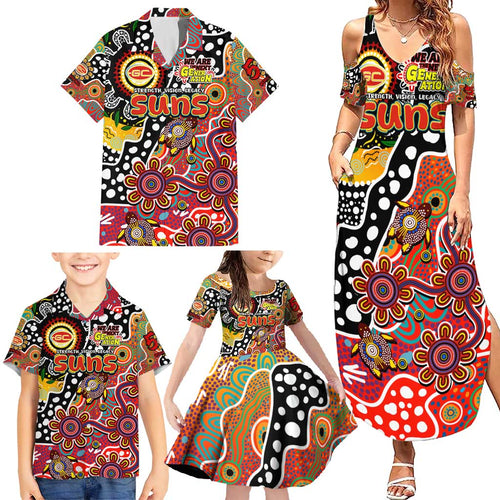 Personalised Suns AFL Celebrating 50 Years of Naidoc Family Matching Summer Maxi Dress and Hawaiian Shirt NAIDOC Week 2025 Aboriginal