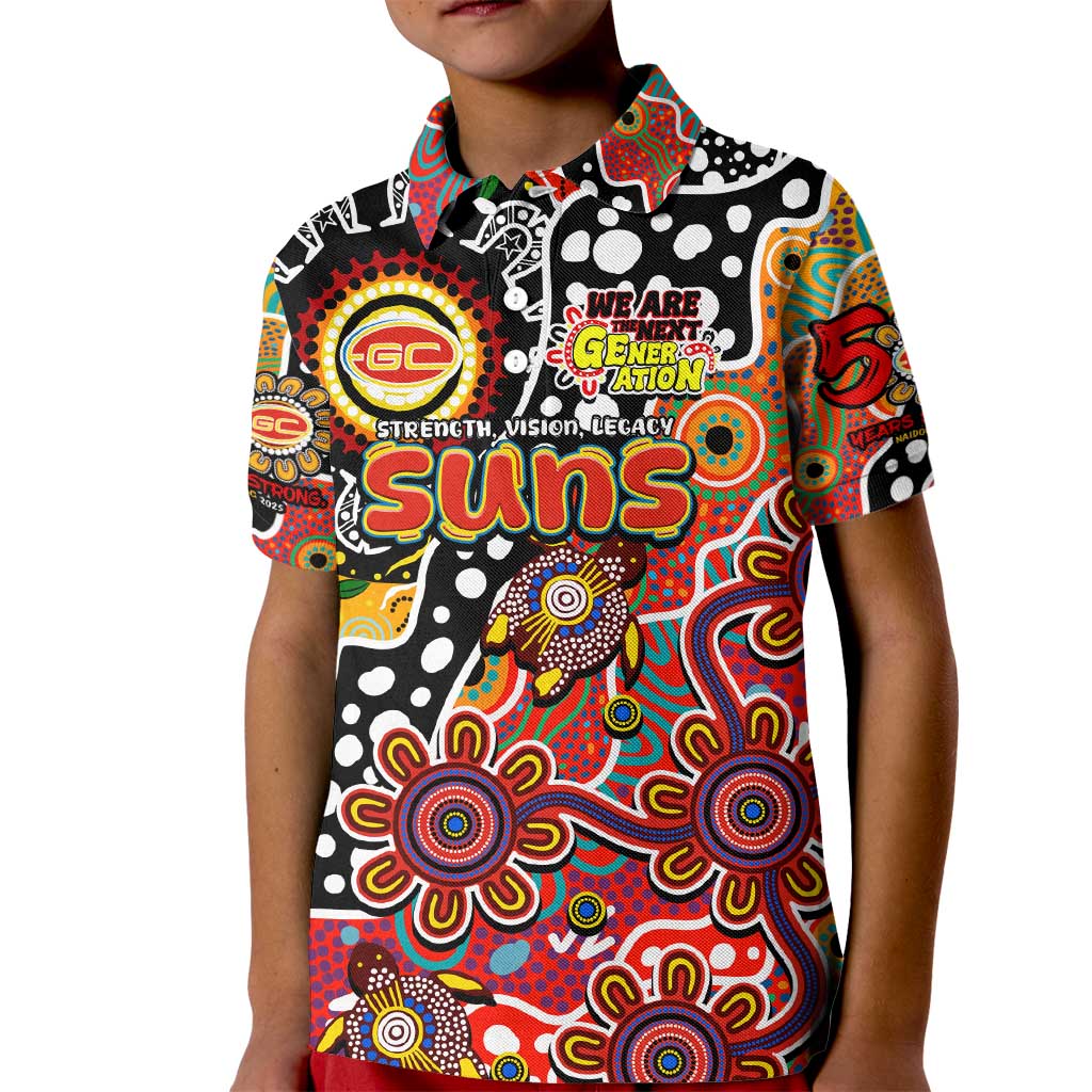 Personalised Suns AFL Celebrating 50 Years of Naidoc Kid Polo Shirt NAIDOC Week 2025 Aboriginal
