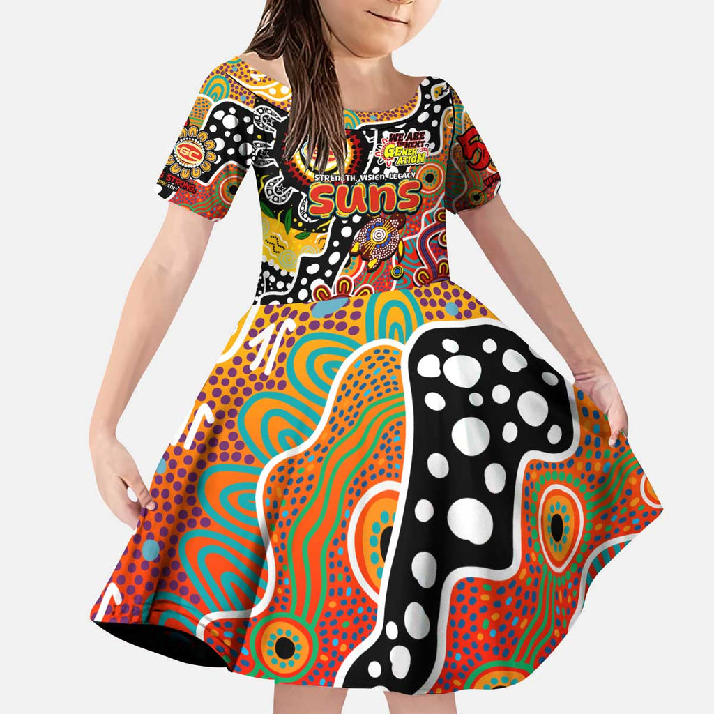 Personalised Suns AFL Celebrating 50 Years of Naidoc Kid Short Sleeve Dress NAIDOC Week 2025 Aboriginal