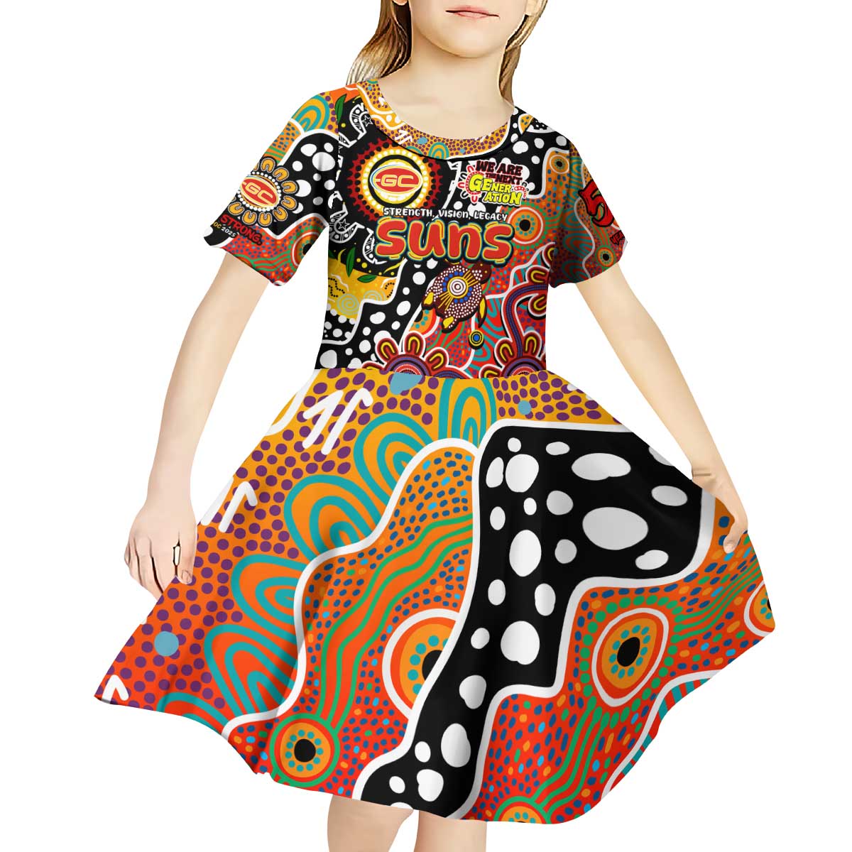 Personalised Suns AFL Celebrating 50 Years of Naidoc Kid Short Sleeve Dress NAIDOC Week 2025 Aboriginal