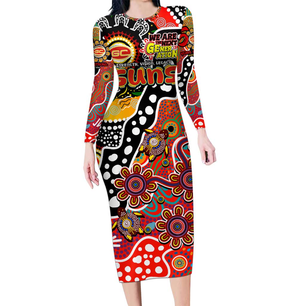 Personalised Suns AFL Celebrating 50 Years of Naidoc Long Sleeve Bodycon Dress NAIDOC Week 2025 Aboriginal
