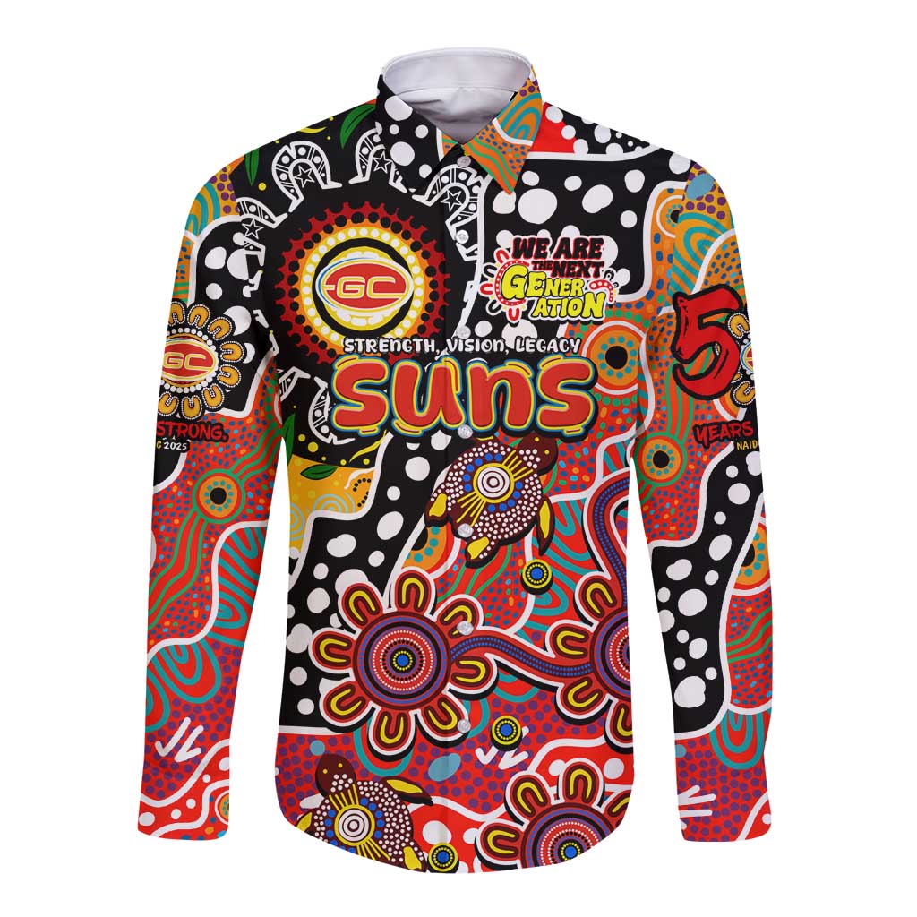 Personalised Suns AFL Celebrating 50 Years of Naidoc Long Sleeve Button Shirt NAIDOC Week 2025 Aboriginal