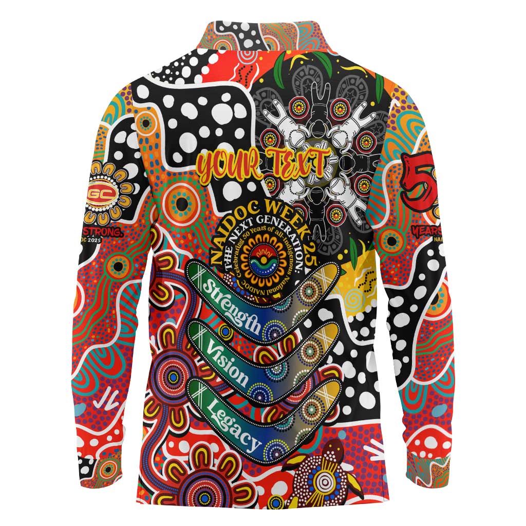 Personalised Suns AFL Celebrating 50 Years of Naidoc Long Sleeve Polo Shirt NAIDOC Week 2025 Aboriginal