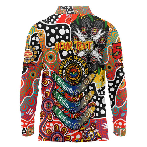 Personalised Suns AFL Celebrating 50 Years of Naidoc Long Sleeve Polo Shirt NAIDOC Week 2025 Aboriginal