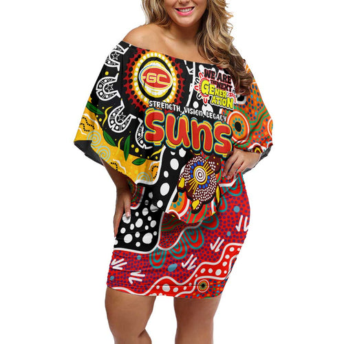 Personalised Suns AFL Celebrating 50 Years of Naidoc Off Shoulder Short Dress NAIDOC Week 2025 Aboriginal