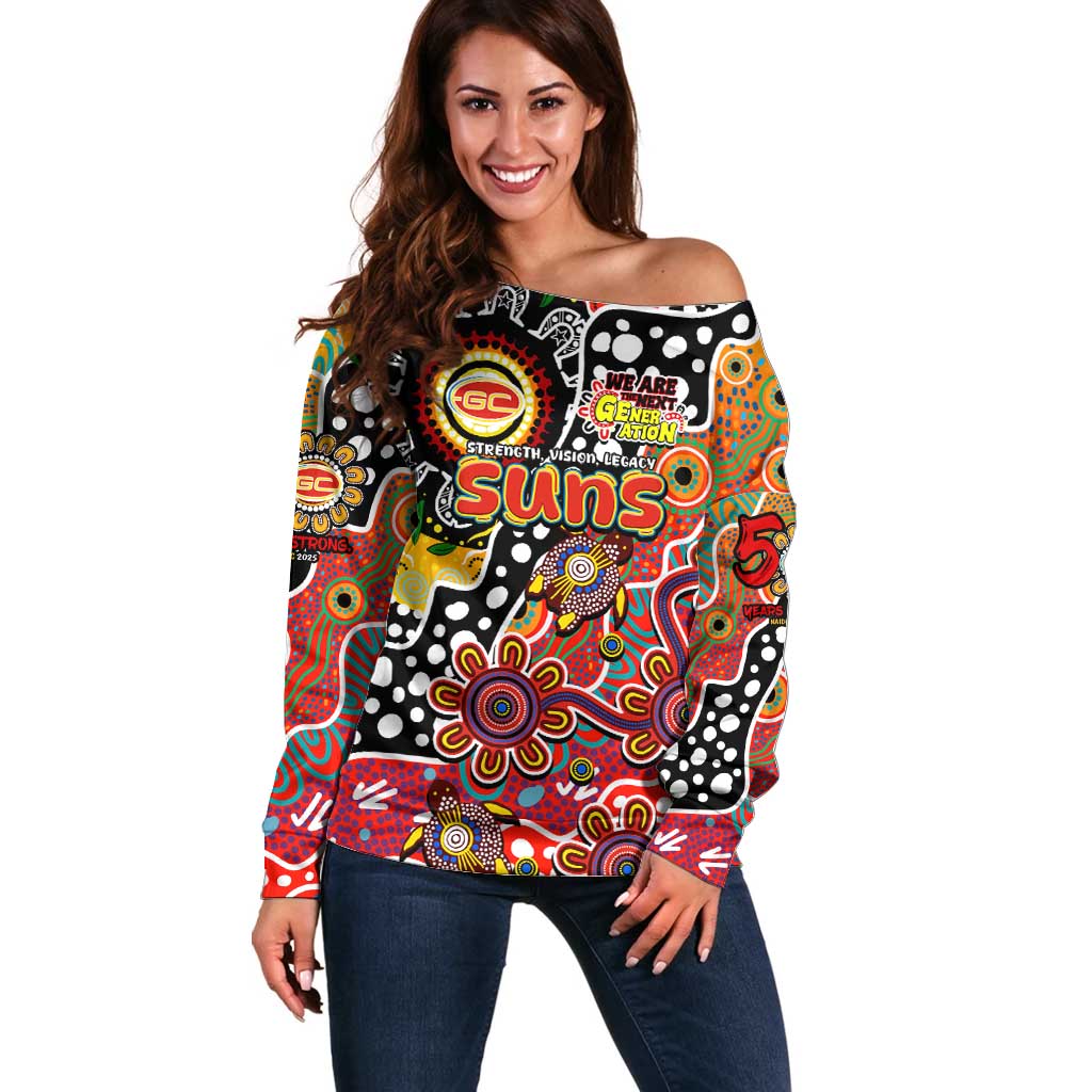 Personalised Suns AFL Celebrating 50 Years of Naidoc Off Shoulder Sweater NAIDOC Week 2025 Aboriginal