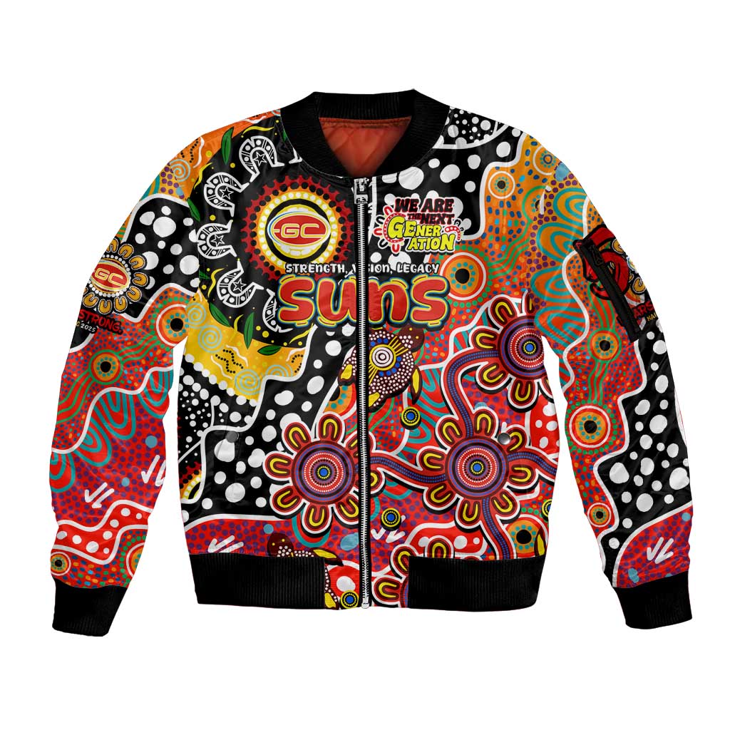 Personalised Suns AFL Celebrating 50 Years of Naidoc Sleeve Zip Bomber Jacket NAIDOC Week 2025 Aboriginal