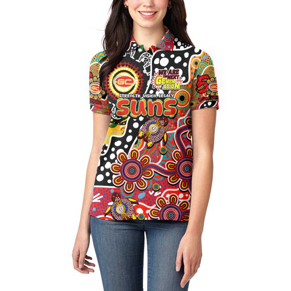 Personalised Suns AFL Celebrating 50 Years of Naidoc Women Polo Shirt NAIDOC Week 2025 Aboriginal