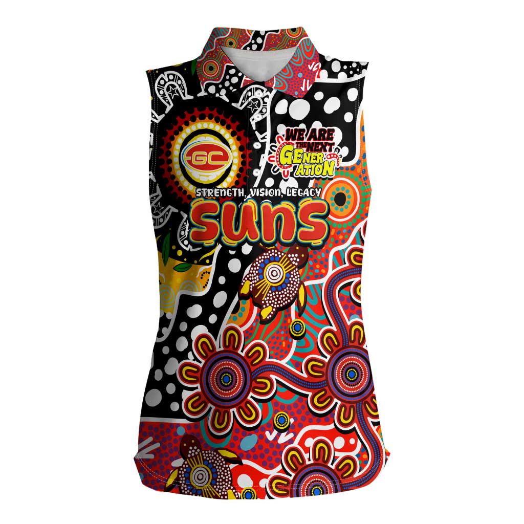 Personalised Suns AFL Celebrating 50 Years of Naidoc Women Sleeveless Polo Shirt NAIDOC Week 2025 Aboriginal