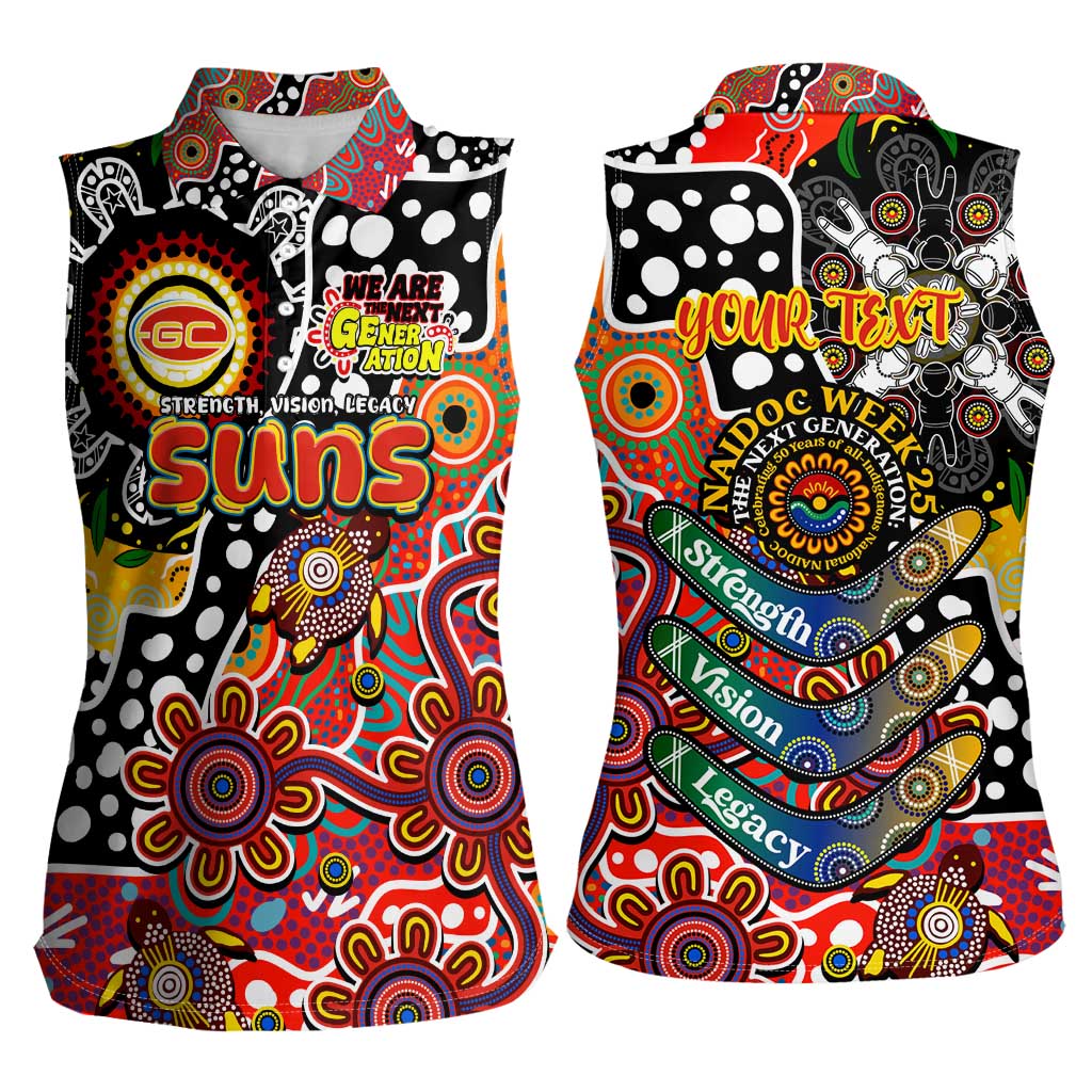 Personalised Suns AFL Celebrating 50 Years of Naidoc Women Sleeveless Polo Shirt NAIDOC Week 2025 Aboriginal