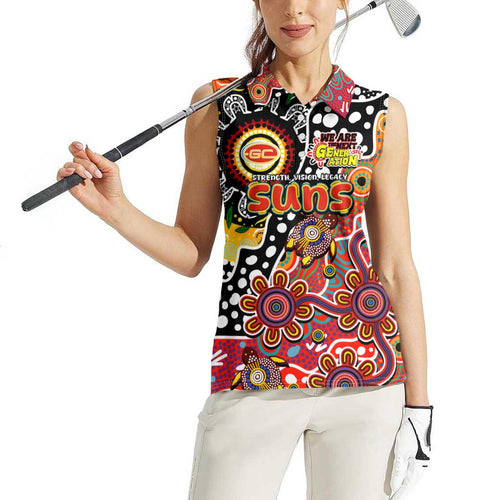 Personalised Suns AFL Celebrating 50 Years of Naidoc Women Sleeveless Polo Shirt NAIDOC Week 2025 Aboriginal