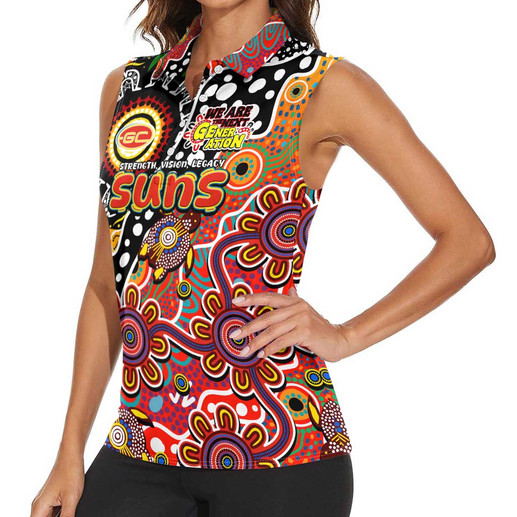 Personalised Suns AFL Celebrating 50 Years of Naidoc Women Sleeveless Polo Shirt NAIDOC Week 2025 Aboriginal