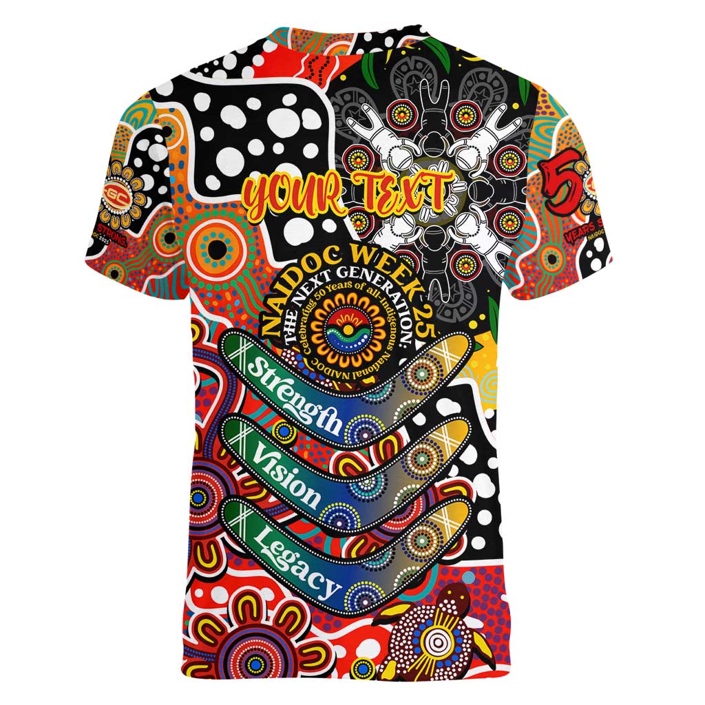 Personalised Suns AFL Celebrating 50 Years of Naidoc Women V-Neck T-Shirt NAIDOC Week 2025 Aboriginal