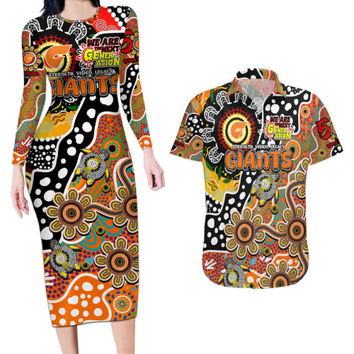 Personalised Giants AFL Celebrating 50 Years of Naidoc Couples Matching Long Sleeve Bodycon Dress and Hawaiian Shirt NAIDOC Week 2025 Aboriginal
