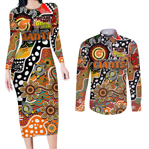 Personalised Giants AFL Celebrating 50 Years of Naidoc Couples Matching Long Sleeve Bodycon Dress and Long Sleeve Button Shirt NAIDOC Week 2025 Aboriginal